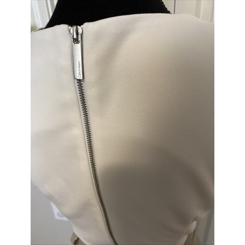 Calvin Klein Beige & White ClassyColorblock Fit & Flare Midi Dress Belted Size 6 - Picture 5 of 8